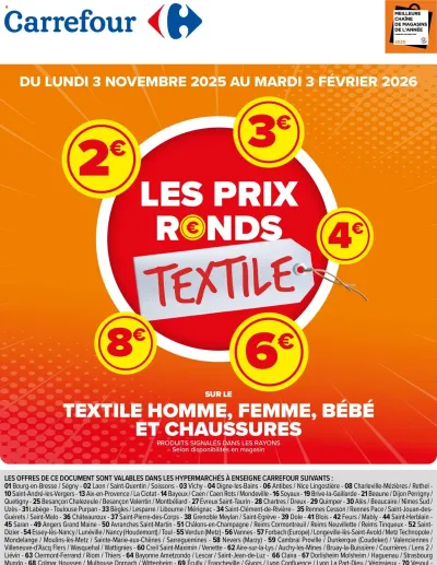 Catalogue les prix ronds textile de la boutique Carrefour valable du 03/11/2025 des dernières annonces