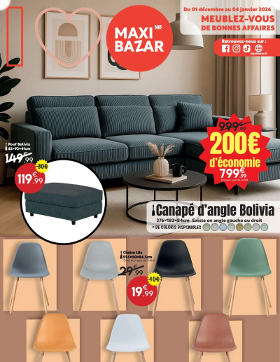 Catalogue mobilier Maxi Bazar de la boutique Maxi Bazar valable du 01/12/2025 des dernières annonces