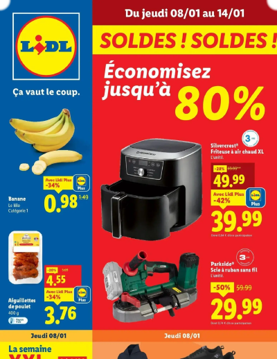 C'est les soldes chez Lidl ! Profitez d'offres exceptionnelles jusqu'à -80%. de la boutique LIDL valable du 04/01/2026 des dernières annonces