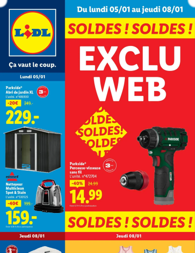 Catalogue les bonnes affaires de la semaine Exclu Web de la boutique LIDL valable du 05/01/2026 des dernières annonces