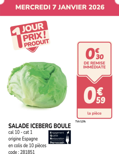 Promo salade de la boutique Promocash valable du 07/01/2026 des dernières annonces