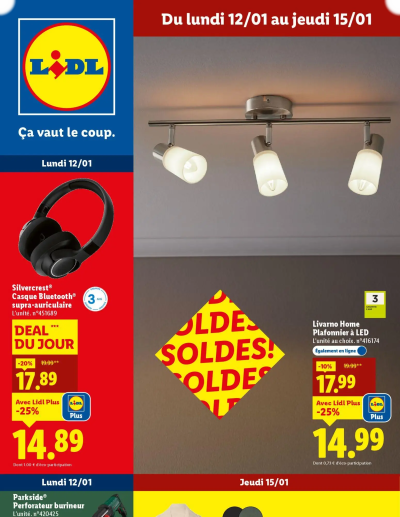 Soldes Lidl : Jusqu'à -75% de la boutique LIDL valable du 12/01/2026 des dernières annonces