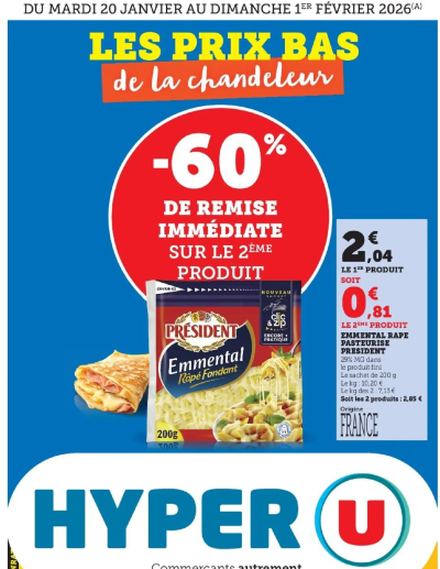 Les prix bas de la semaine de la boutique Hyper U valable du 20/01/2026 des dernières annonces