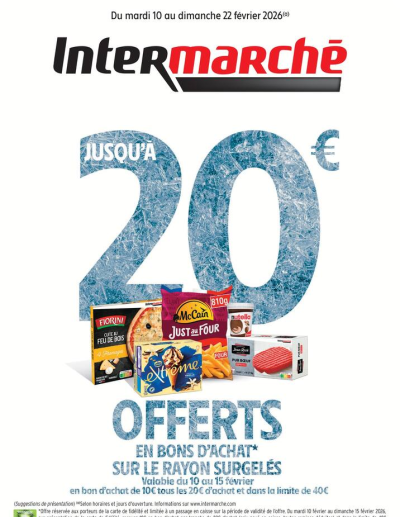 JUSQU'À 20€ OFFERTS EN BONS D'ACHAT SUR LE RAYON SURGELÉS