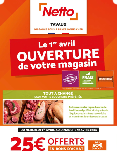 Netto - Découvrez votre magasin Tavaux de la boutique Netto valable du 01/04/2026 des dernières annonces