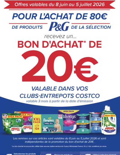 Costco Sélection de produits Procter & Gamble de la boutique Costco valable du 08/06/2026 des dernières annonces