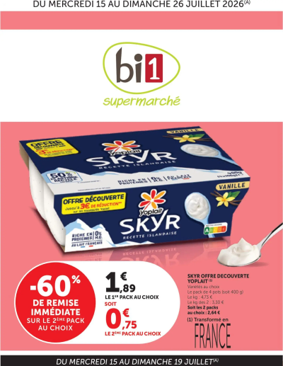  Catalogue bi1 Catalogue supermarché de la boutique bi1 valable du 15/07/2026 des dernières annonces