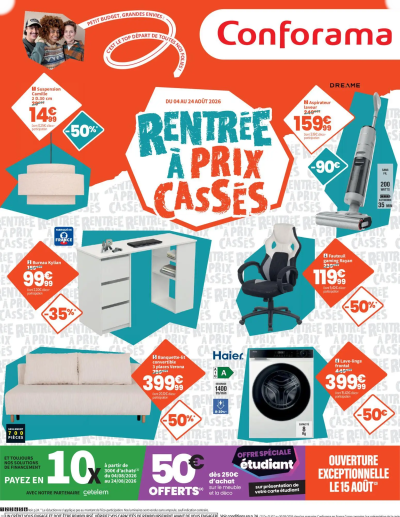 Conforama Rentrée à prix cassés de la boutique Conforama valable du 04/08/2026 des dernières annonces