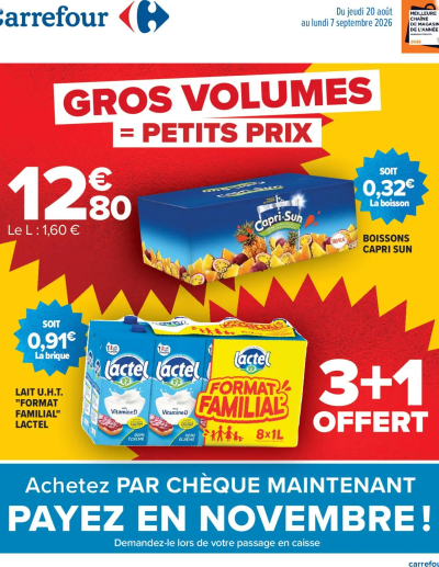 Carrefour Gros volumes, petits prix de la boutique Carrefour valable du 20/08/2026 des dernières annonces