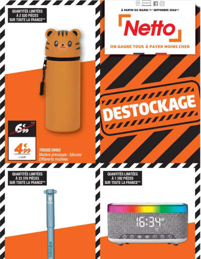 Netto destockage septembre de la boutique Netto valable du 01/09/2026 des dernières annonces