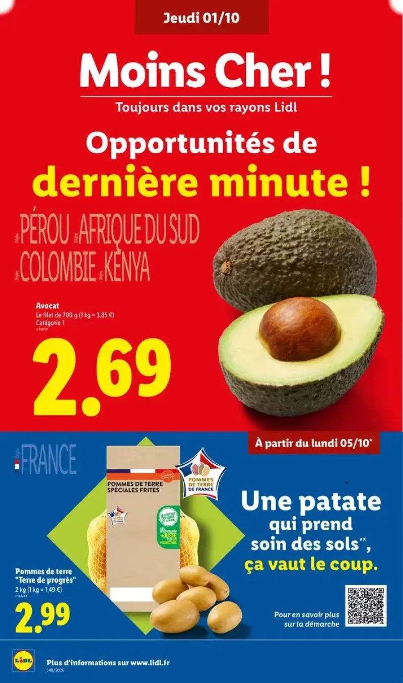 Présentation des pommes de terre de la démarche "Terre de Progrès" et d'un filet d'avocats.