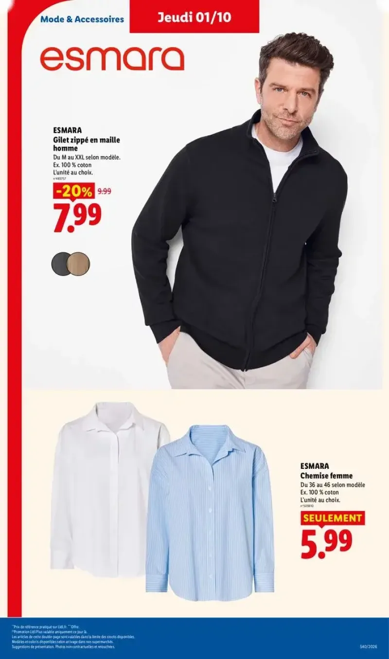 Vêtements chauds pour homme et femme, incluant un gilet zippé en maille et une chemise en flanelle.