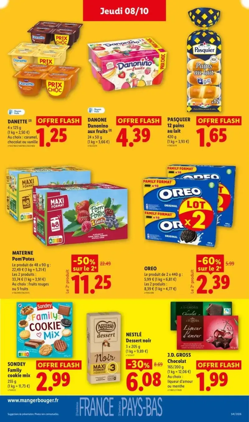 Promotions sur les compotes Pom'Potes, les pains au lait Pasquier et les desserts Danette.