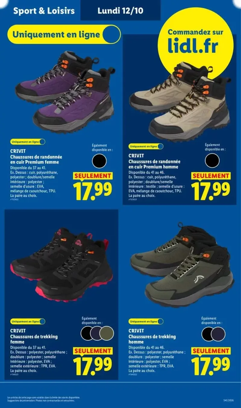 Chaussures de randonnée en cuir premium Crivit pour homme et femme disponibles en ligne.