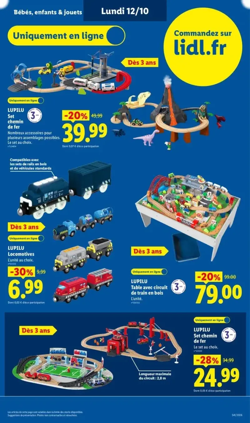 Sets de chemin de fer en bois Lupilu, table de circuit de train et locomotives disponibles en ligne.